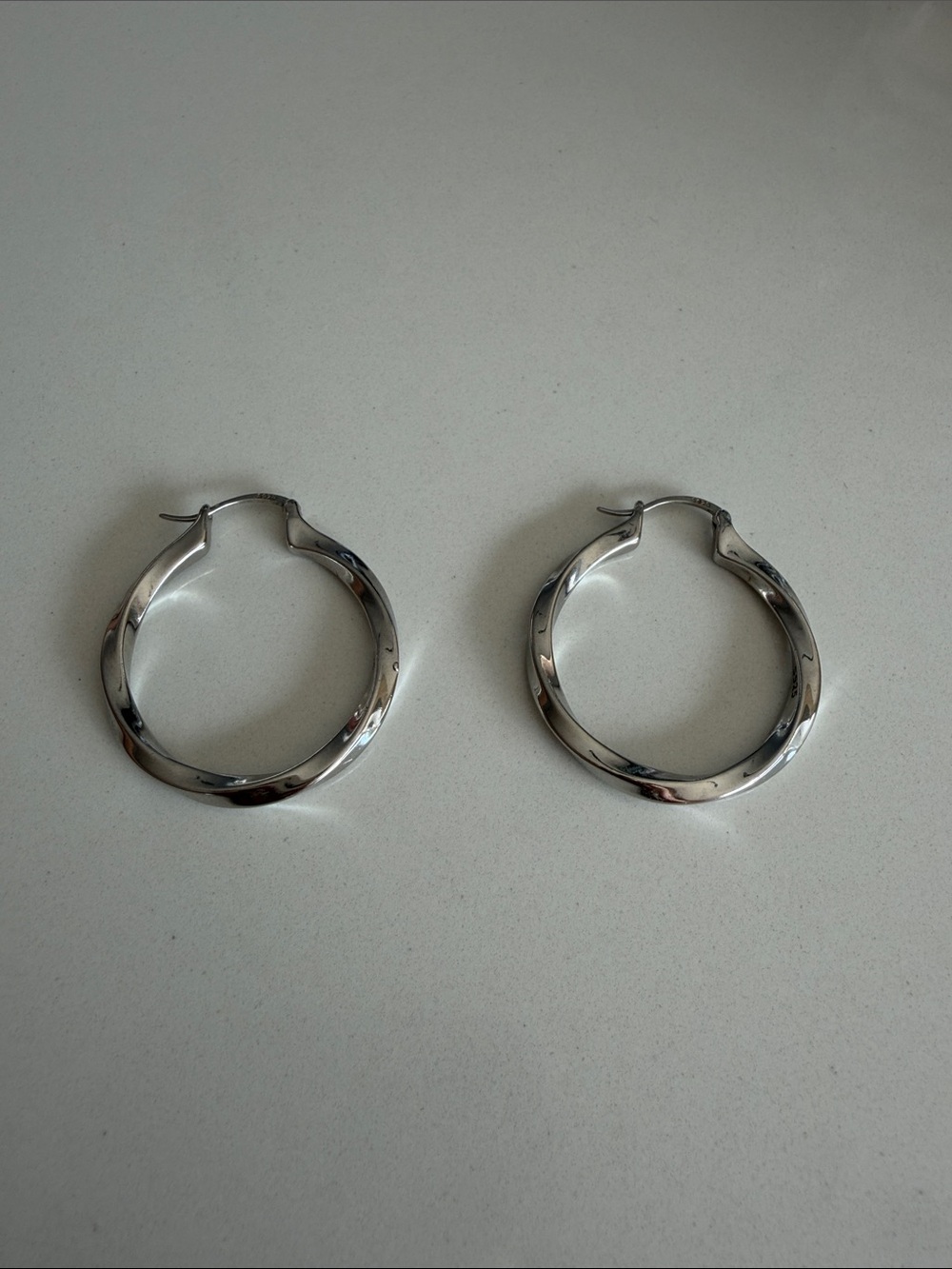 925 Silver Classic Silver Twisted Hoop Earrings - Women Jewelry